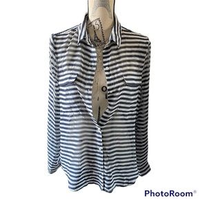 Old Navy Blue White Stripe Sheer Blouse size M